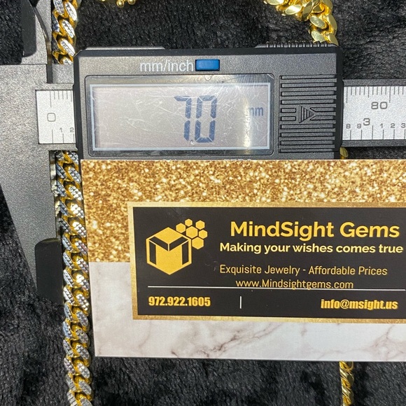 Mens 10k gold vermeil iced Cuban link chain and bracelet set Italian 925 stamped - Picture 3 of 11